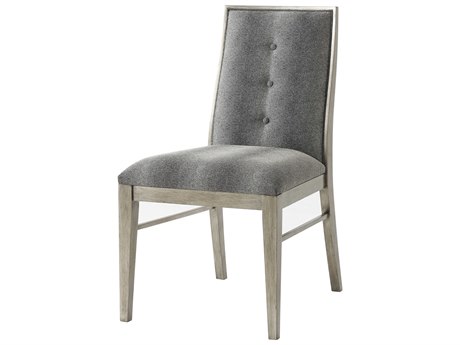 Theodore Alexander Modern Classic Mahogany Wood Gray Upholstered Side Dining Chair