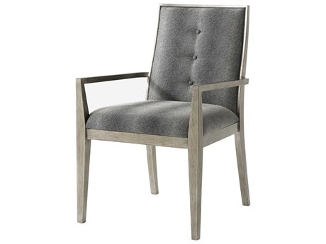 Theodore Alexander Modern Classic Mahogany Wood Gray Upholstered Arm Dining Chair