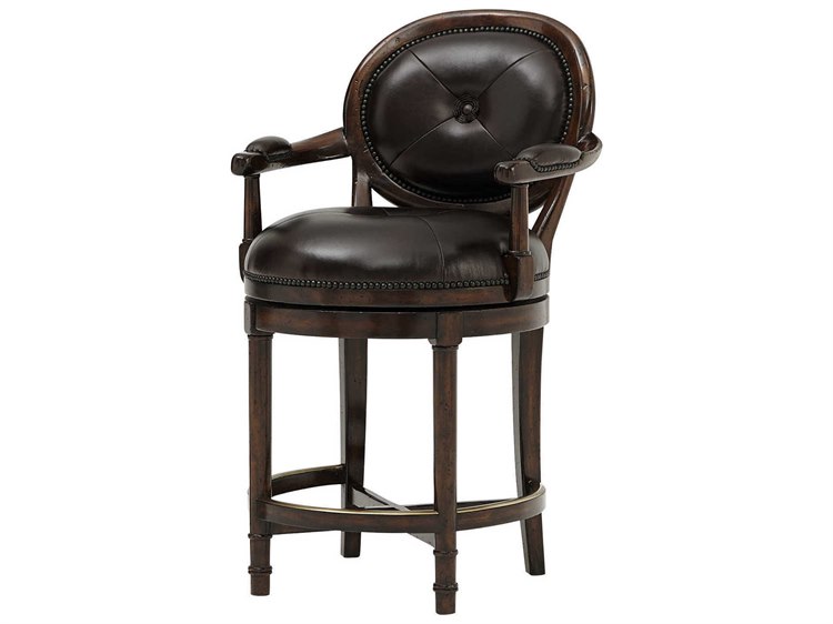 Theodore Alexander Acacia / Brass Arm Swivel Counter Height Stool