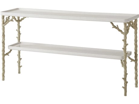 Theodore Alexander Corallo Rectangular Wood Mottled White Eggshell Champagne Console Table