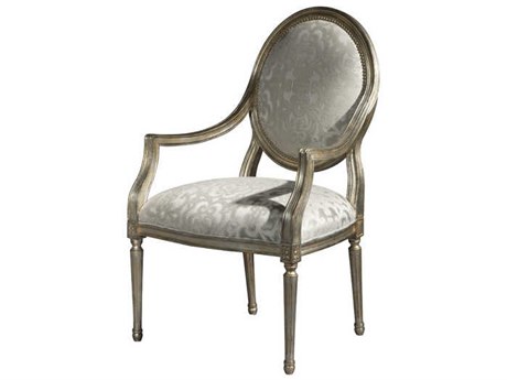 Theodore Alexander Fruitwood Gray Upholstered Arm Dining Chair