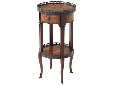 Theodore Alexander Essential Round Wood Poplar Burl Veneer Acacia End Table