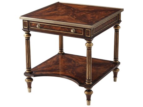 Theodore Alexander Essential Square Wood Flame Figured Veneer Mahogany End Table