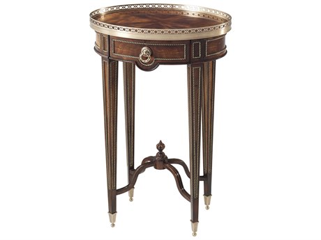 Theodore Alexander Essential Oval Wood Flame Figured Veneer Mahogany Brass End Table