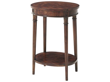 Theodore Alexander Essential Oval Wood Flame Figured Veneer Mahogany End Table