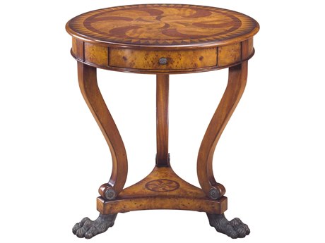 Theodore Alexander Essential Round Wood Poplar Burl Veneer Mahogany End Table