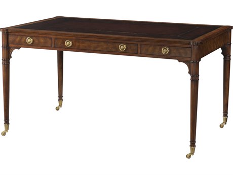Theodore Alexander Essential Flame Figured Veneer Mahogany Brass Brown Wood Secretary Desk