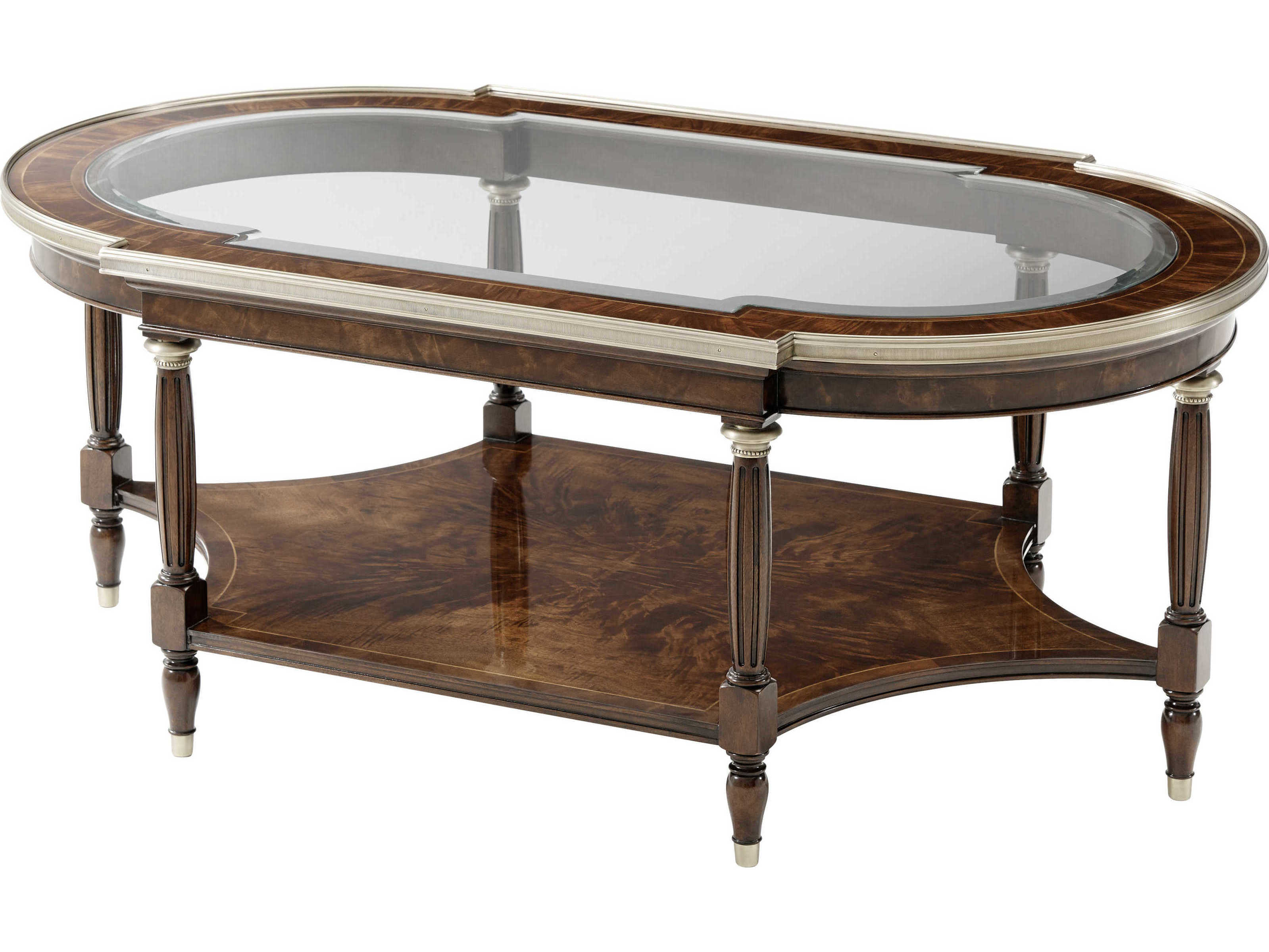 Theodore Alexander Tempered Glass Marlborough Brass 48 Wide Oval Coffee Table Tal5105438