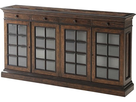 Theodore Alexander Marst Hill 67" Acacia Wood Mahogany Veneer Glass Sideboard