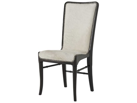 Theodore Alexander Marst Hill Leather Mahogany Wood Black Upholstered Side Dining Chair