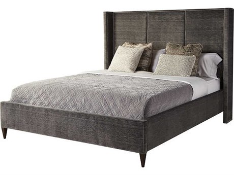 Theodore Alexander Queen Bed Brown Maple Wood Upholstered Platform
