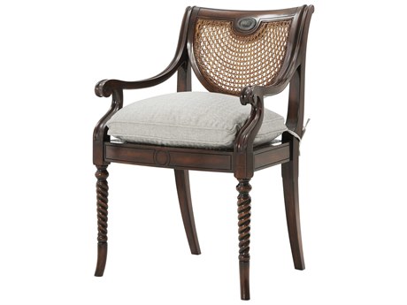 Theodore Alexander Regency Acacia Wood Brown Upholstered Arm Dining Chair