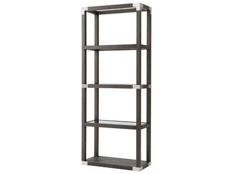 Theodore Alexander Anise Lati with Eclipse Grey Leather & Brushed Stainless Steel Etagere