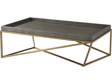 Theodore Alexander Ta Studio No. 2 Rectangular Rowan Primavera With Tempest Grey Leather & Brushed Brass Coffee Table