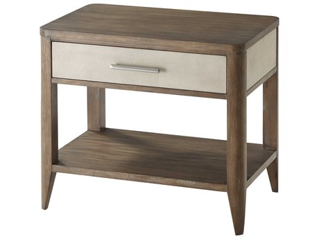 Theodore Alexander Ta Studio No. 2 Rectangular Wood Mangrove Primavera With Overcast White Leather & Brushed Stainless Steel End Table