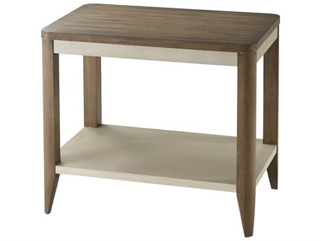 Theodore Alexander Ta Studio No. 2 Rectangular Wood Mangrove Primavera With Overcast White Leather & Brushed Stainless Steel End Table