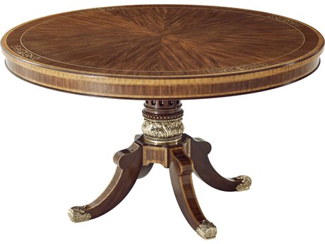 Theodore Alexander The Stephen Church Round Wood Mahogany Figured Etimoe Veneer Movingue Dining Table
