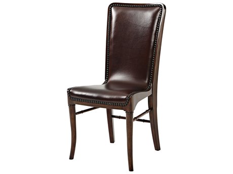 Theodore Alexander Vanucci Eclectics Leather Mahogany Wood Brown Upholstered Side Dining Chair