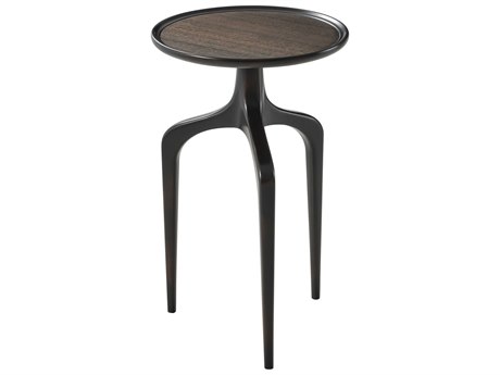 Theodore Alexander Vanucci Eclectics Round Wood Fumed Figured Eucalyptus Veneer Mahogany End Table