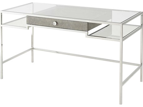 Theodore Alexander Vanucci Eclectics Stainless Steel Eggshell Glass Silver Secretary Desk