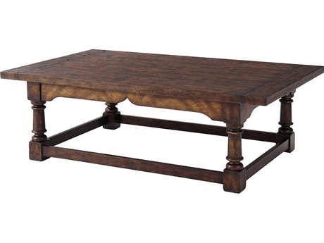 Theodore Alexander Victory Oak Rectangular Wood Veneer Ash Burl Mahogany Coffee Table