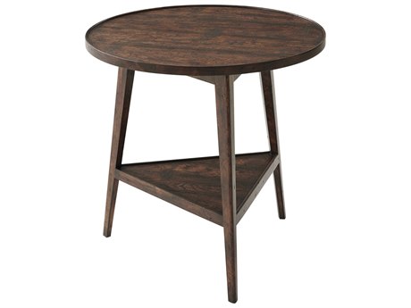 Theodore Alexander Victory Oak Round Wood Mahogany Reclaimed Veneer End Table