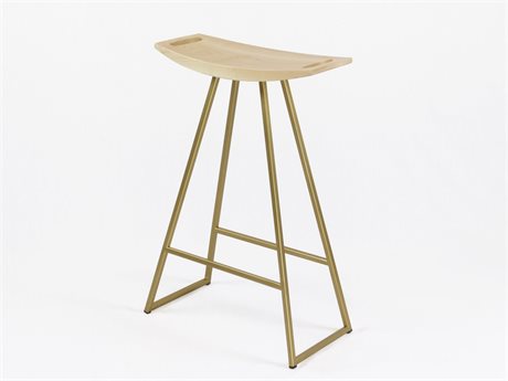 Tronk Design Maple Wood Brassy Gold Bar Stool