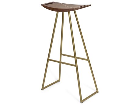 Tronk Design Walnut Wood Brassy Gold Bar Stool