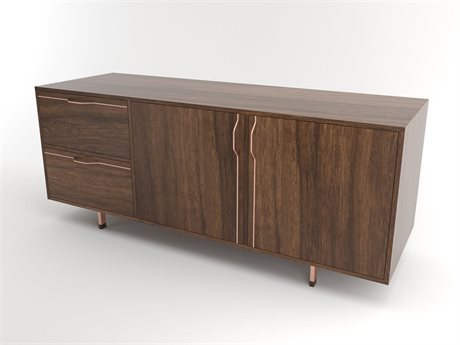 Tronk Design Chapman Storage Collection 70" Walnut Wood Rose Copper Credenza Sideboard