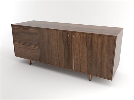 Tronk Design Chapman Storage Collection 70" Walnut Wood Brassy Gold Credenza Sideboard