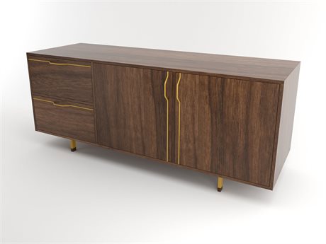 Tronk Design Chapman Storage Collection 70" Walnut Wood Mustard Credenza Sideboard