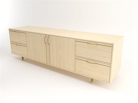 Tronk Design Chapman Storage Collection 94" Maple Wood Brassy Gold Credenza Sideboard