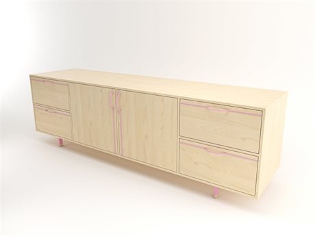 Tronk Design Chapman Storage Collection 94" Maple Wood Pink Credenza Sideboard