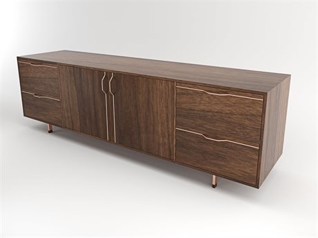 Tronk Design Chapman Storage Collection 94" Walnut Wood Rose Copper Credenza Sideboard