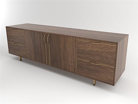 Tronk Design Chapman Storage Collection 94" Walnut Wood Brassy Gold Credenza Sideboard