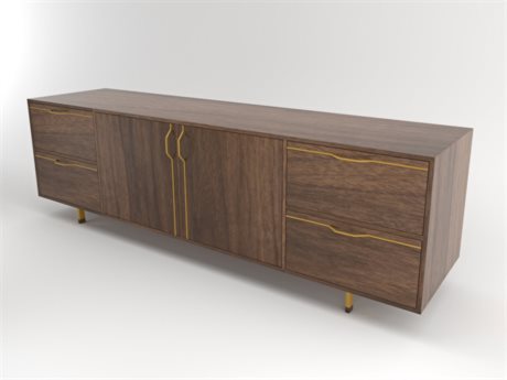 Tronk Design Chapman Storage Collection 94" Walnut Wood Mustard Credenza Sideboard