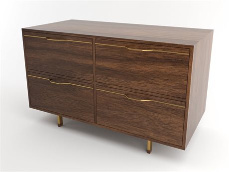 Tronk Design Chapman Small Storage 4-Drawers Brown Walnut Wood Double Dresser