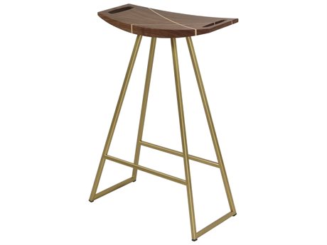 Tronk Design Walnut Wood Brassy Gold Counter Stool