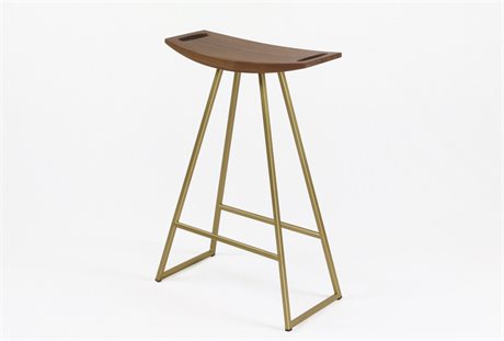 Tronk Design Walnut Wood Brassy Gold Counter Stool