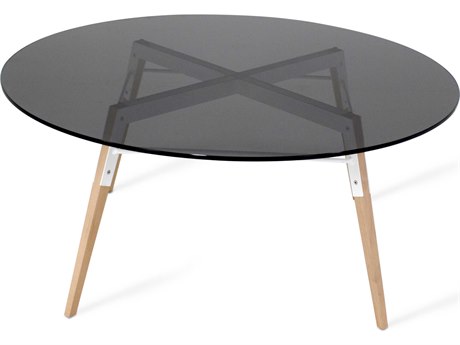 Tronk Design Ross Round Glass White Maple Coffee Table