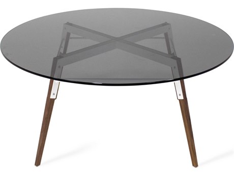 Tronk Design Ross Round Glass White Walnut Coffee Table