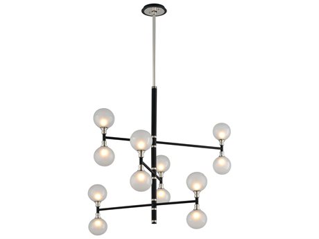 Troy Lighting Andromeda 12-Light Carbide Black And Polished Nickel Glass Globe Tiered Chandelier
