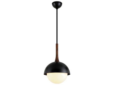 Troy Lighting Cadet 1-Light Black Natural Acacia Brown Glass Globe Pendant