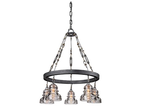 Troy Lighting Menlo Park 5-Light Old Silver Glass Bell Chandelier