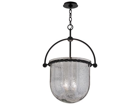 Troy Lighting Mercury 4-Light Old Iron Black Glass Bell Pendant