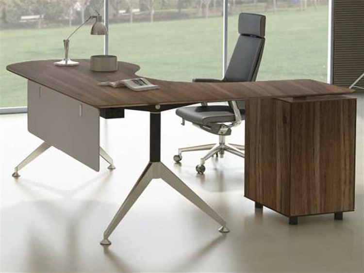 Unique Furniture 300 Series Walnut 63 X 79 Teardrop Executive Desk With Left Return Pedestal