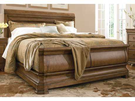 Universal Furniture New Lou Louie Cognac Brown Wood California King Sleigh Bed