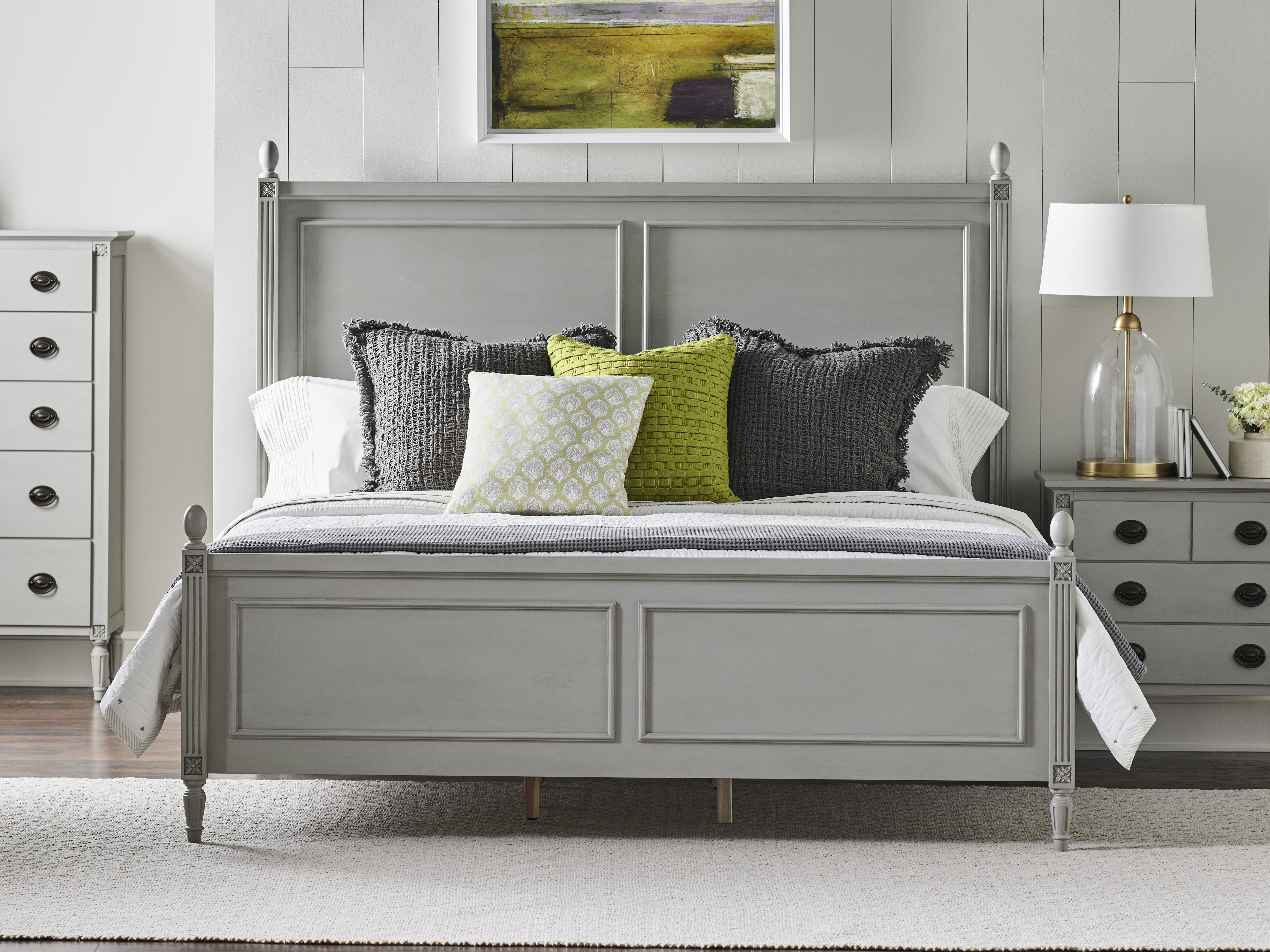 Universal Furniture Gray King Panel Bed, Breeze White King Panel Bed