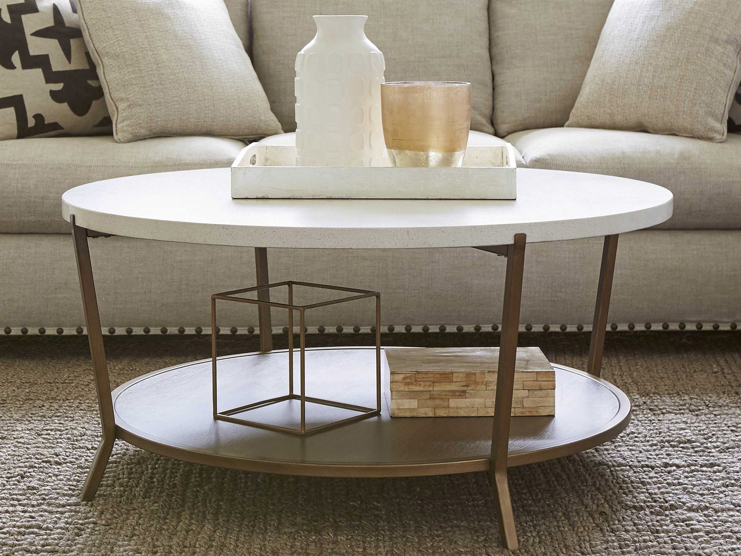 Signature Design Brookfield Round Cocktail Table W Shelf Fisher Home Furnishings Cocktail Coffee Tables