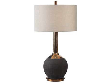 Uttermost Arnav Matte Black Round Hardback Drum Bronze Buffet Lamp ...